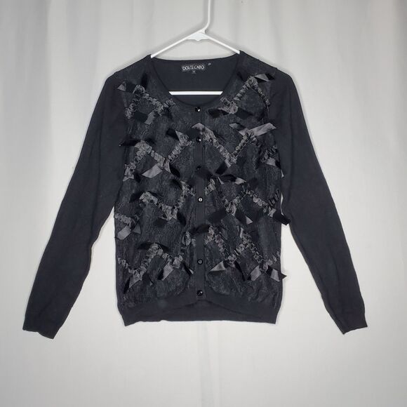 Dolce Cabo Cardigan Womens Small Black Lace Ribbon Bows Whimsigoth Grunge Y2K - Picture 10 of 10